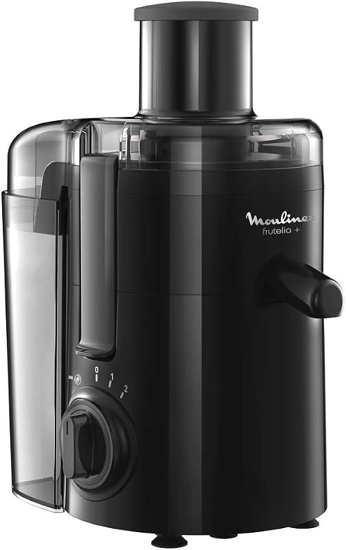 Frutelia Plus Centrifugeuse, 950 ml, 350 W, 2 vitesses, Goulot 6 cm, Filtre inox, Compact, Jus maison de fruits et légumes JU370810, Noir