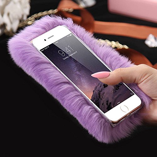iPhone X Case and Cover, TechCode Furry Cell Phone Case Soft Warm with Handmade Bling Crystal Rhinestone Back Protector Cover for Apple iPhone X