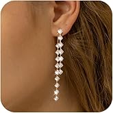 Awinesn Sterling Silver Dangle Earrings for Women Trendy Cubic Zirconia Long Dangle Drop Earrings Dainty Minimalist for Prom Party Jewelry