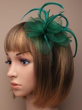 Green Net And Feather Hair Fascinator On A Slim Alice Band