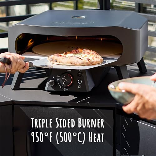 Cozze 13 Inch Gas Pizza Oven with Rotating Pizza Stone – 28mbar Propane Outdoor Pizza Oven, Portable Durable Build, Fire & Stonebaked Pizzas, Triple Burners, Inbuilt Thermometer, Gas Hose & Regulator
