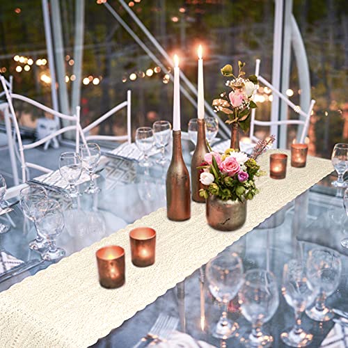 Onlyesh Beige Makramee Tischläufer, 24x180 Vintage Spitze Tischläufer mit Quasten, für Boho Deko, Hochzeit, Brautdusche, Esstisch Dekor