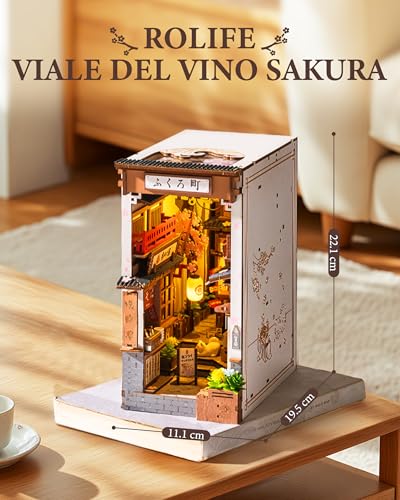 Rolife Book Nook DIY Miniature Kit to Build Booknook Sakura Wine Alley 3D Wooden Puzzle with Lights Decoration Bookcase Home Modeling to Build Adults Diorama Model Making