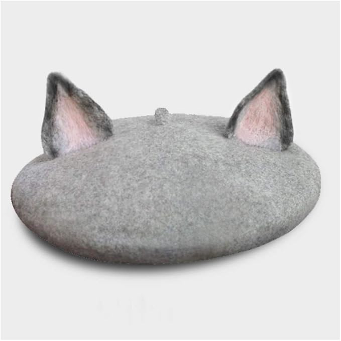 Amazon Wzzjp 新ピュアウール猫耳ベレーペインターハットのカップルの 手作りファッションラブリーキャップ 帽子 Color グレー Size 56 58cm ハット 通販