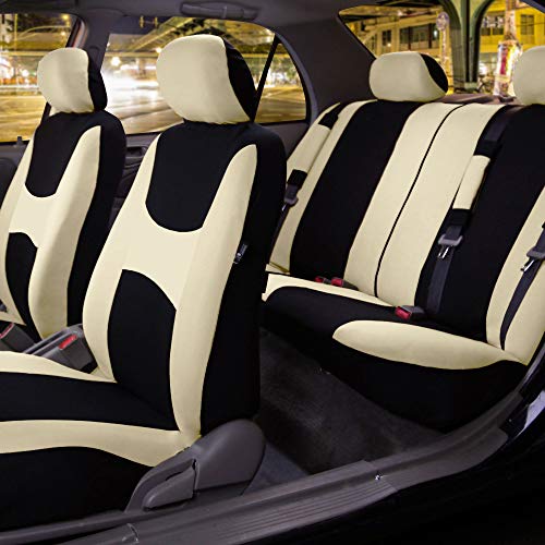 FH Group Car Seat Cover Full Set Light and Breezy Beige and Black Car
