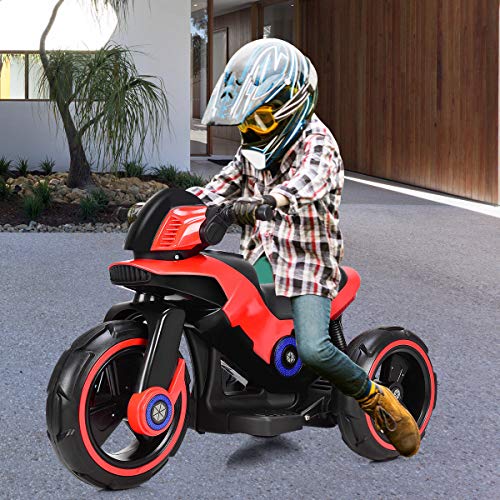 Costzon Kids Motorcycle 6V Bicycle 3 Wheels Battery Powered W/ MP3 for Boys & Girls, Children Electric Ride on (Red & Black)