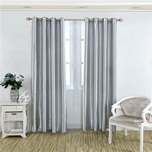 MEILIANJIA One Side Coated Black Silk Good Shading Solid Multi Size Optional Thermal Insulated Blackout Energy Saving Custom Curtains 84" W x 102" L(One Panel),Silver-gray