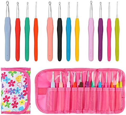 Crochet Hooks Set 12pcs - Ergonomic Soft Rubber Grip Handle and Aluminum Knitting Needle in Case-Size 2mm to 8mm DIY Weave Yarn Kit (White)