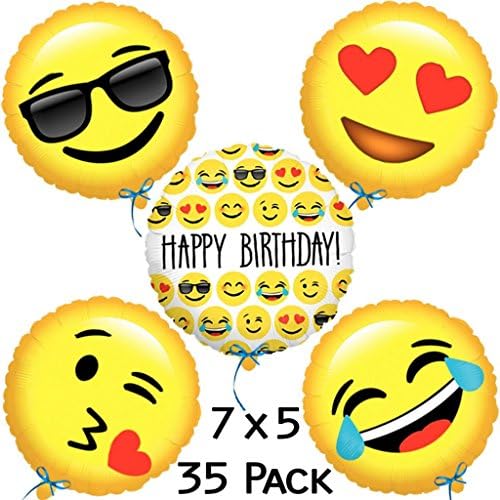 Ivenf 18" Mylar/Foil Reusable Emoji Funny Faces Happy Birthday Party Balloons Party Supplies, 35 Pack Set