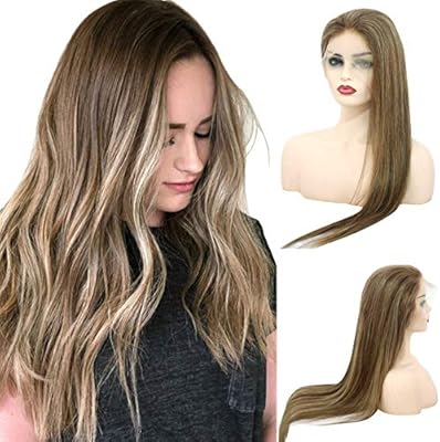 Amazon Com 14 Inch Human Hair Lace Front Wig Brown With Blonde