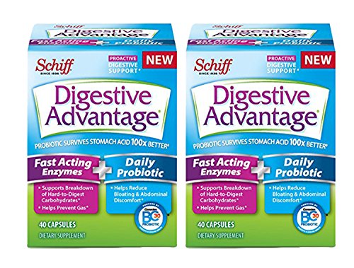 Digestive Advantage Fast Acting Enzymes + Daily Probiotic, 40 Capsules (Pack of 2)