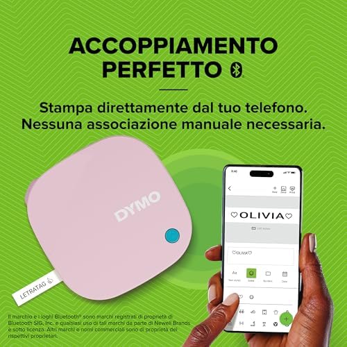 LetraTag 200B kit per etichettatrice rosa con Bluetooth | etichettatore compatta si connette a iOS e Android tramite tecnologia wireless Bluetooth | Include 3 rotoli di etichette assortite