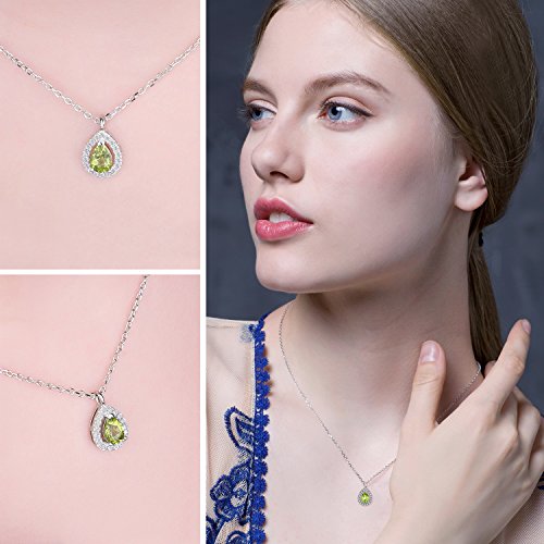 JewelryPalace Women's Pear 0.8ct Natural Peridot 925 Sterling Silver Solitaire Pendant Necklace 18" - Thumbnail 3