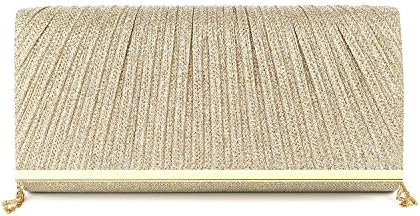 Womens Gold Clutch Evening Bag With Detachable Chain( Champagne)