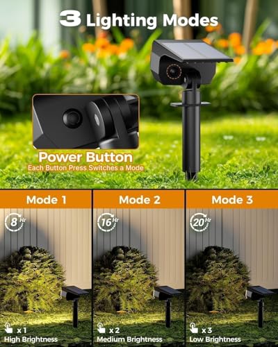 btfarm Set of 8 Solar Outdoor Spotlights, 72 LED Waterproof IP65, Solar Light with 3 Lighting Modes, 120° Adjustable Solar Outdoor Spotlight for Garden, Pathway, Pathway, Warm White