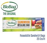 BioBag Resealable Compostable Sandwich Bags, 25 Count