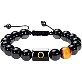 SUMMER LOVE Father's Day Gifts 10MM Black Onyx Stone Initial Bracelet for Men Letter Link Handmade Tiger Eye Bead Braided Rope Bracelet Gifts Mens Bracelet