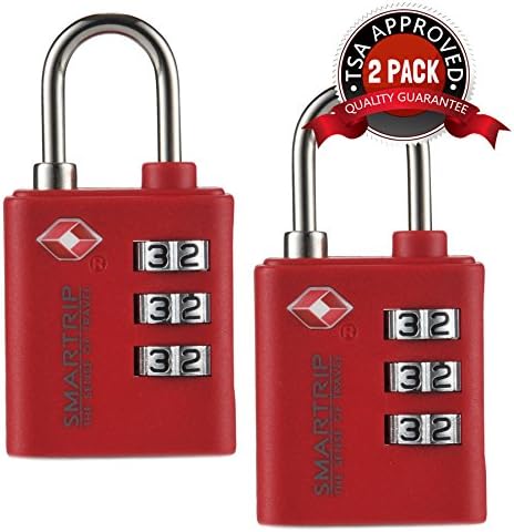 Smartrip TSA Lock 3 Dial Combination Luggage and Travel Padlock in Assorted Colors, 2-PACK (Red)