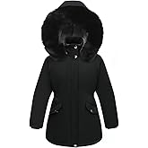 AIMISYOU Girl Winter Fleece Coat Long Puffer Jacket with Faux Fur Hood Waterproof Clothes
