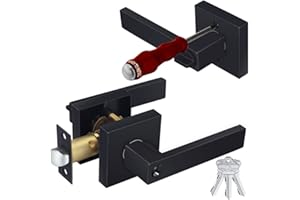 HADE LION Entry Matte Black Door Handle Locks with Keys, Square Entrance Straight Door Lever, Bedroom Heavy Duty Front/Interior Door Knobs 1 Pack