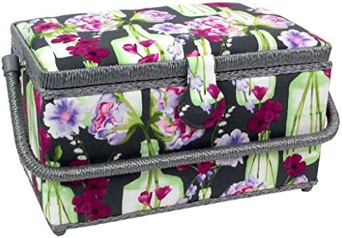 Saint Jane STJZ10000-151 Medium Rectangle Floral Gray Sewing Basket