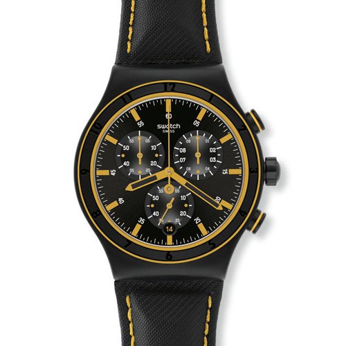Swatch Noho Time Leather Chronograph Mens Watch - Black