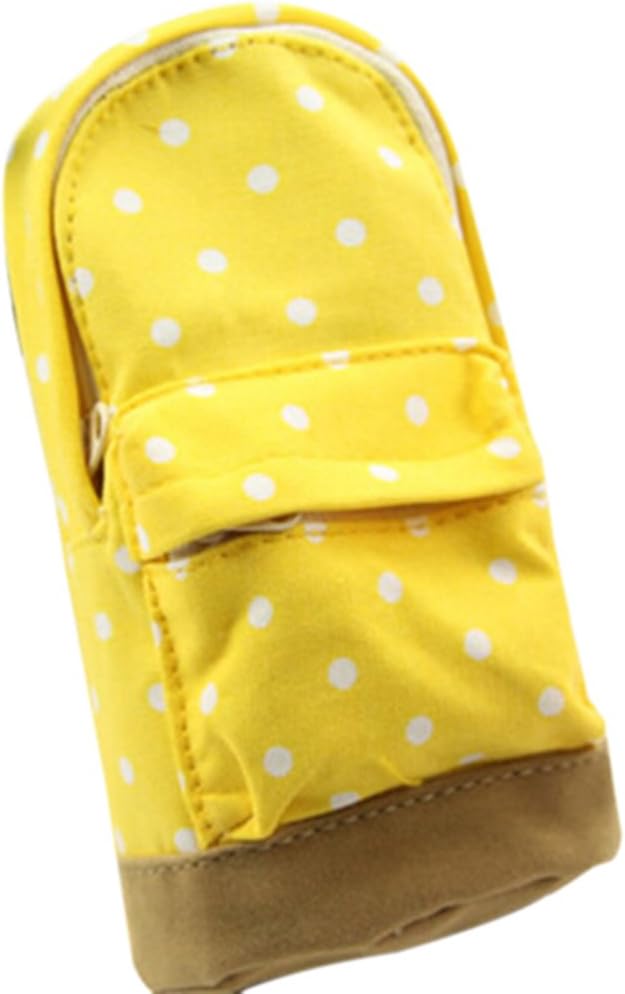 little finger Fashion Mini Backpack Shaped Dot Pattern Canvas Zipper Pencil Case Storage Pouch - Yellow