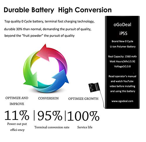 oGoDeal 5S 5C Battery, Battery Replacement Compatible with iPhone 5s &5C Battery A1457,A1453, A1530, A1533, A1532 A1507, A1456 Battery Replacement Kit 365 Days Warranty