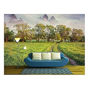 Colorful Spring Sunrise in The Foggy Mountains - Removable Wall Mural | Self-Adhesive Large Wallpaper - 66x96 inches