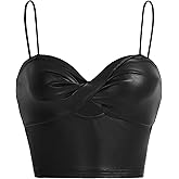 Milumia Women's PU Leather Cut Out Crop Top Y2k Twisted Spaghetti Strap Party Club Rave Tops