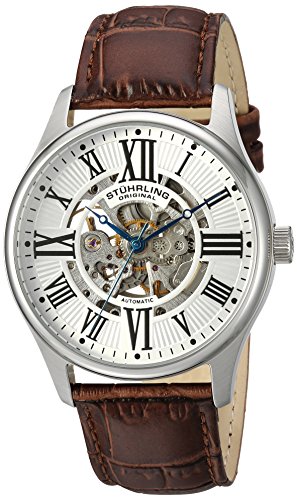 Stuhrling Original Men s 747.01 Atrium Automatic Skeleton Brown Leather Band Watch