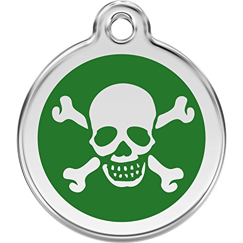Red Dingo Personalized Skull & Cross Bones Pet ID Dog Tag (Medium Green)