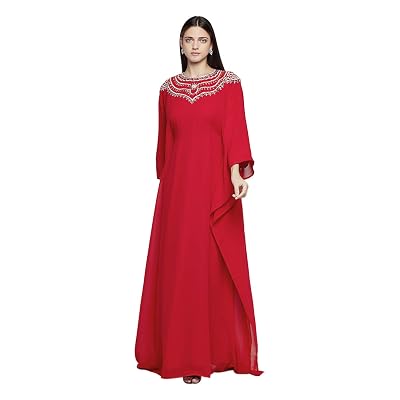 strapless open back dress Kaftan Dress Red & Green Abstract Printed Viscose Rayon