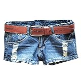 eshion Women's Punk Rock Wash Distressed American Flag Short Trousers