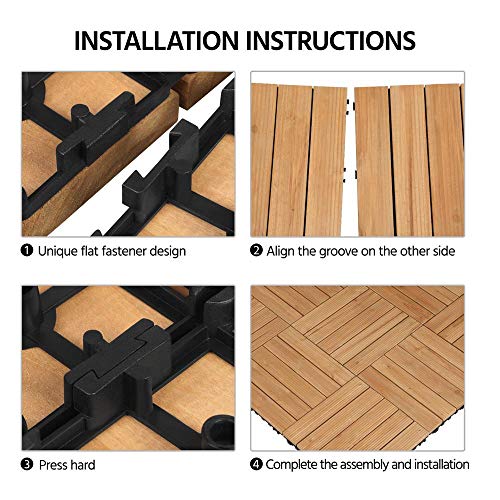 Yaheetech 27PCS Interlocking Wood Flooring Deck Patio Pavers Tiles Solid Wood and Plastic Corner Edging Trim Tiles Indoor Outdoor 12 x 12in Natural Wood - Thumbnail 3