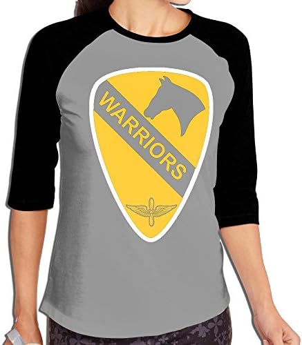 Women Fashion 3/4 Sleeve US Army 1st Cavalry Division Flag Round Neck T-shirt