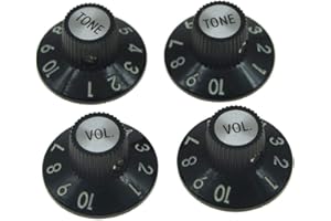 KAISH Set of 4 Witch Hat Knobs with Set Screw 1/4" Guitar Bass Knobs 2 Volume 2 Tone for 72 Telecaster Custom/Jazzmaster/Guitar Amplifiers Black with Silver Cap