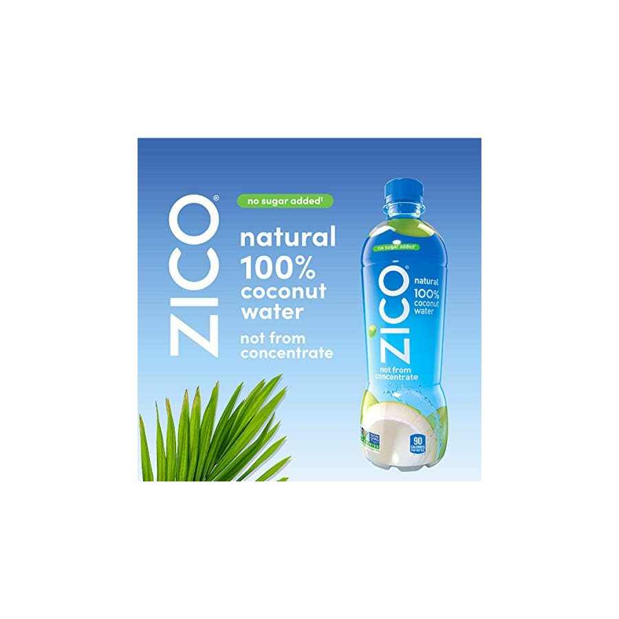 Zico Beverages Natural 100 Coconut Water Drink, No Sugar Added Gluten Free, 16.9 Fl Oz(Pack of