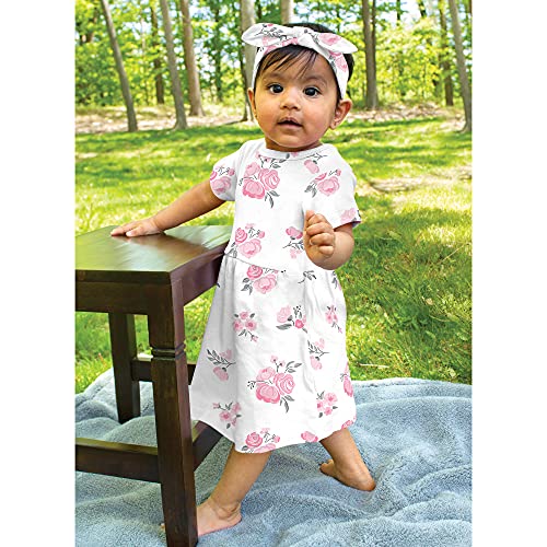 Hudson Baby Girl's Cotton Dresses, Pink Gray Floral, 6-9 Months in - Main Image