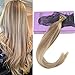 VeSunny Nano Ring Human Hair Extensions Color Ash Brown Highlighted Bleach Blonde 16inch Nano Ring Hair Prebonded Human Hair Extensions 50G/Pack