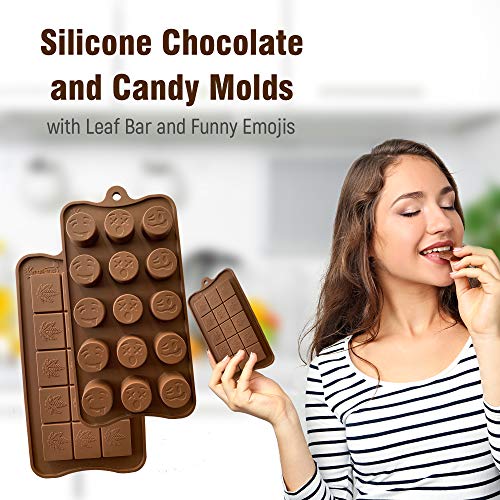 image for KITCHENATICS Leaf and Funny Emojis Silicone Candy and Chocolate Bar Mo