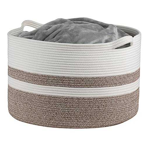 KEBEIYA Cotton Folding Hampers,Laundry Collapsible Clothes Storage,Tall Woven Toy Storage Bin,Round Wicker Laundry…