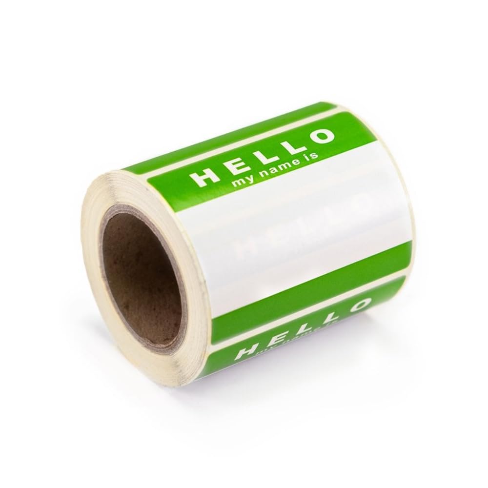 'Hello My Name is' Stickers/Name Label Tags - 250 Green & White - 8cm x 6cm