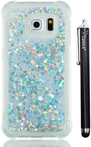 S6 Edge Case Glitter, Cattech Liquid Bling Sparkle Shiny Moving Quicksand - Slim Clear TPU Bumper Protective Non-slip Grip Shockproof Cover Cases for Samsung Galaxy S6 Edge + Stylus (Silver)