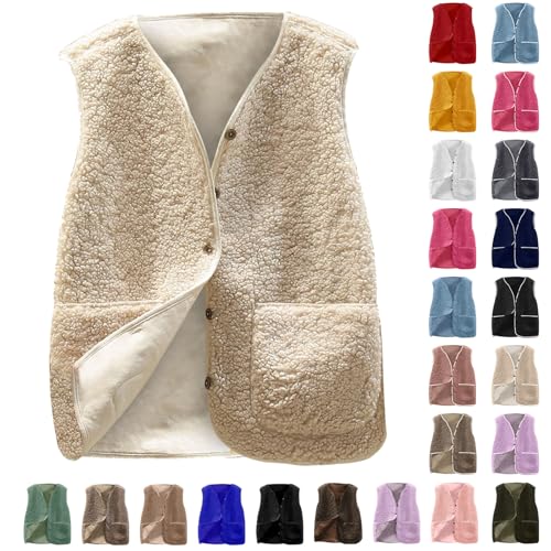 Fleece Vest Women Casual Winter Sherpa Jacket Fall Button down Vests Lightweight Fuzzy Outerwear with Pocket