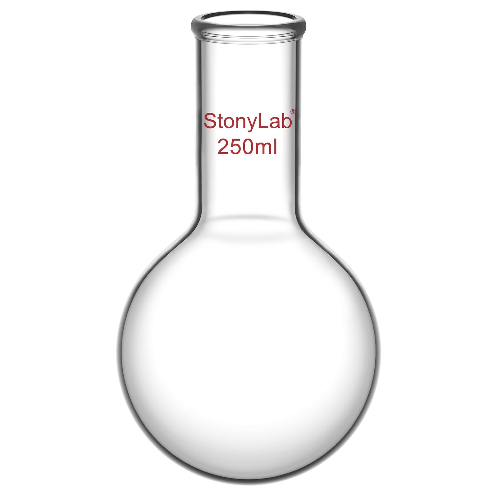 StonyLab Glass 250ml Long Neck Round Bottom Flask, Borosilicate Glass Heavy Wall Round Bottom Boiling Flask RBF with Long Neck - 250ml