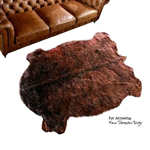 Fur Accents Brown Buffalo Hide Area Rug Faux Fur Plains