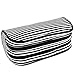 JEMIA - Black White Stripes Canvas Pencil Case with 2 Compartments Zipper Organizer Storage to Organize Office Stationary and Cosmetic Makeup Supply for Kid, Teen, Boy, Girl or Adult for Men, Women