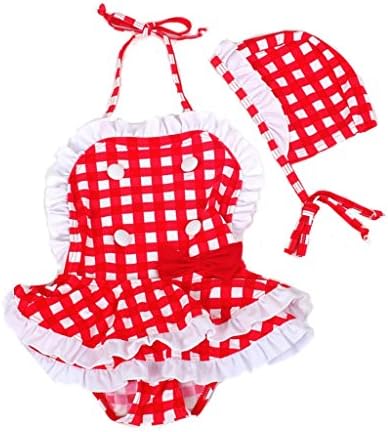 Baby Girl Swimsuits Red&amp;White Tartan 2 Pieces Swimwear Sets (2T, Red&amp;White)