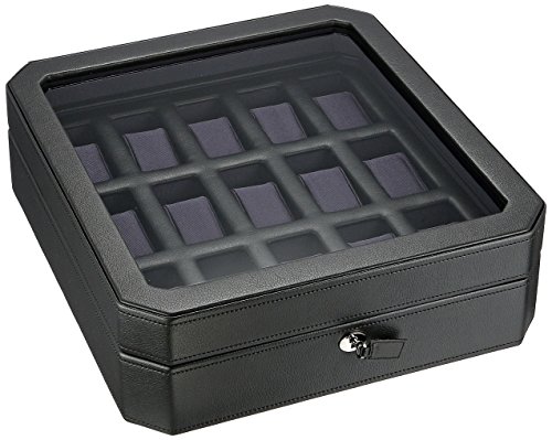 WOLF 458503 Windsor 15 Piece Watch Box, Black